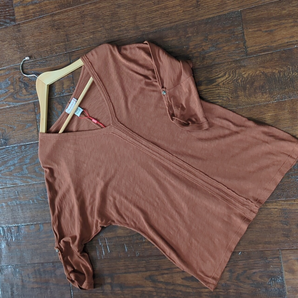 WEARABLES XCVI I NWT Sumac Pigment Rust V-Neck Midwest 3/4 Sleeve Shirt Top, S - Picture 2 of 14
